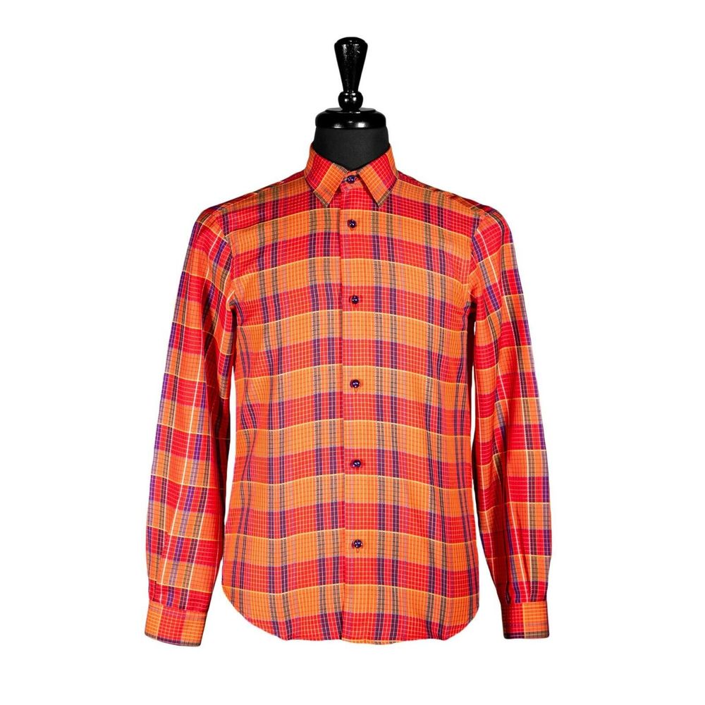 Mens Shirt Button Up Orange Purple Plaid Check Dress Casual Party Handmade XS